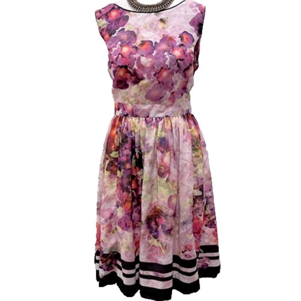 LIZ CLAIBORNE SILKY dress Sz 10 colorful SLEEVELESS OFFICE FLORAL PINK SUMMER